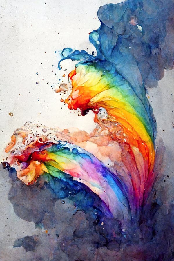 Watercolor Rainbow Splash Abstract Rainbow Coloured Watercolor