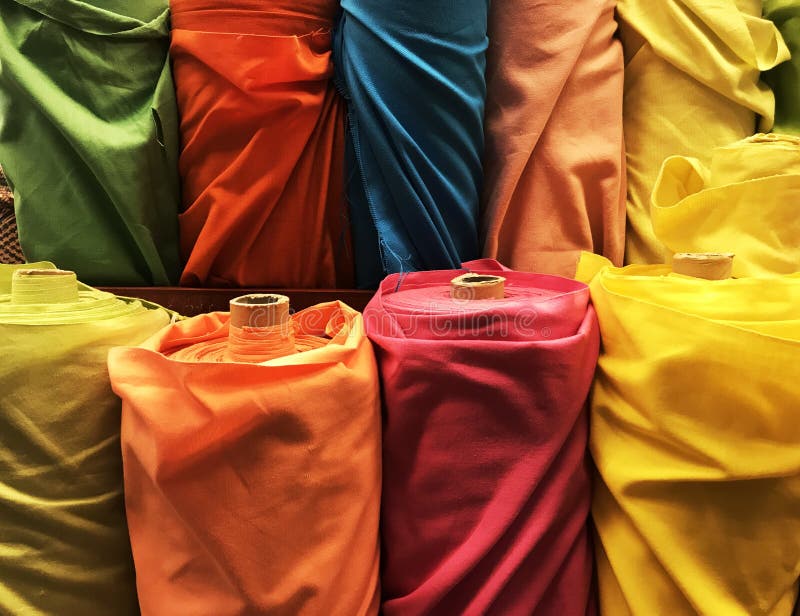 Variety colourful rolled Thai Silk. Variety colourful rolled Thai Silk