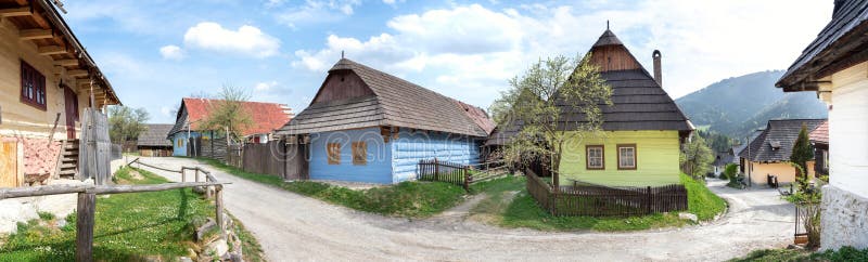 Colourful traditional wooden houses in mountain village Vlkolinec- UNESCO SLOVAKIA