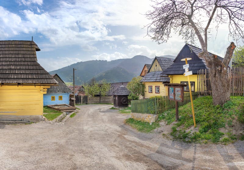 Colourful traditional wooden houses in mountain village Vlkolinec- UNESCO SLOVAKIA