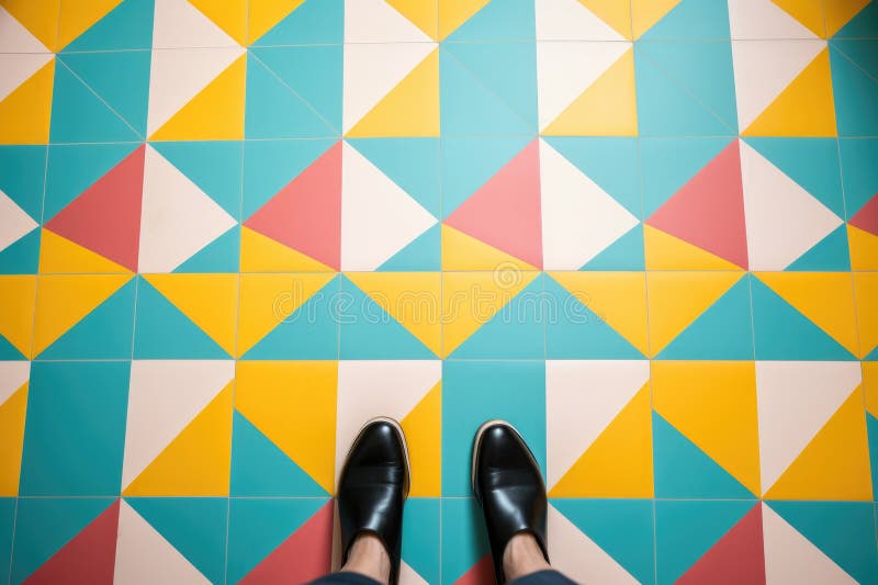 Colourful Vinyl Flooring with Geometric Patterns Stock Image Image of