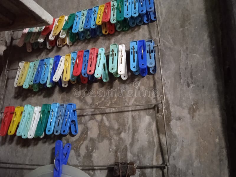 Colourfull Plastic Clothespin Hanging on the Wall Stock Image Image