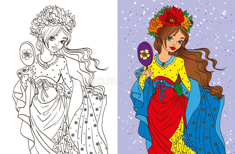 Colouring Book Of Girl With Mirror royalty free illustration Colouring Book Of Girl With Mirror royalty free illustration