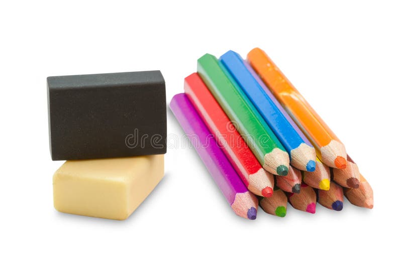 Colouring Crayon Pencils with Erasers Stock Image Image of green