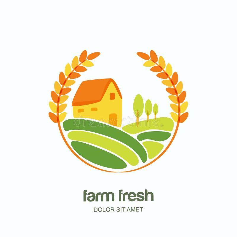 Coltivi e coltivando il logo, l'etichetta, progettazione dell'emblema Illustrazione dei giacimenti di grano illustrazione vettoriale Coltivi e coltivando il logo, l'etichetta, progettazione dell'emblema Illustrazione dei giacimenti di grano illustrazione vettoriale