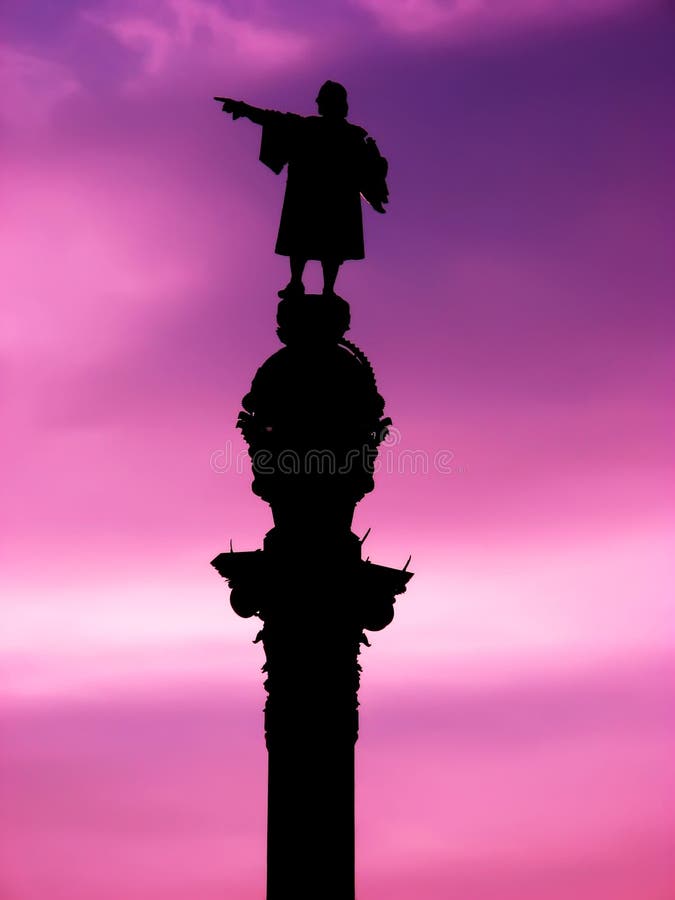 Barcelona Christopher Columbus statue over purple sunset. Barcelona Christopher Columbus statue over purple sunset