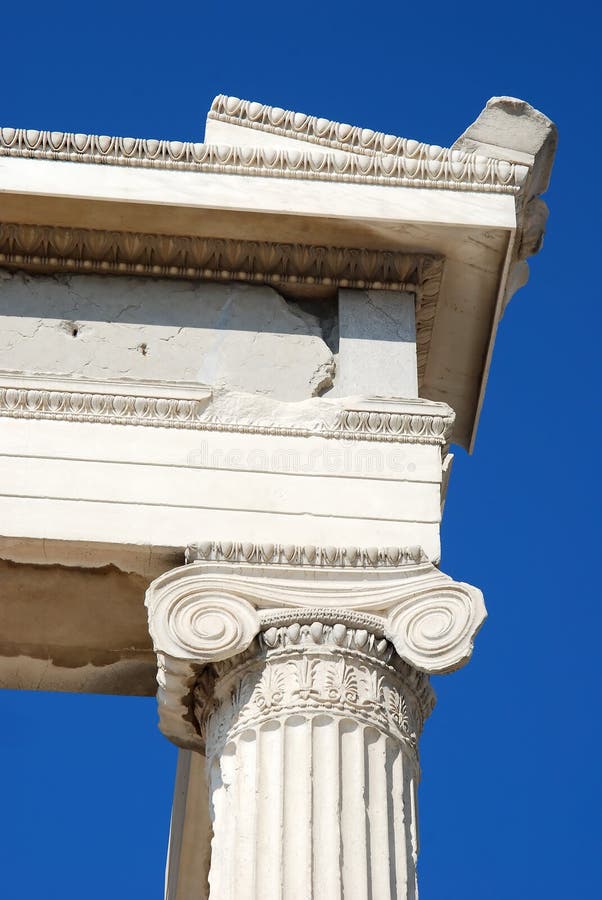 Ionian corner pillar of the erechtheum on the acropolis in Athens, Greece. Ionian corner pillar of the erechtheum on the acropolis in Athens, Greece