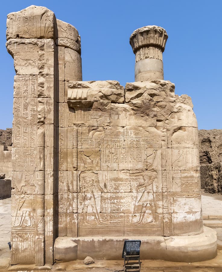 Columns with hieroglyphs and polychromy at Edfu Temple, Dedicated to the Falcon God Horus, Located on the west bank of the Nile