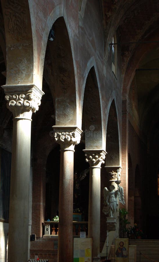 Columns inside of a church stock photo. Image of religion 4523032