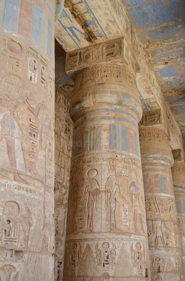 Columns inside the temple at Esna