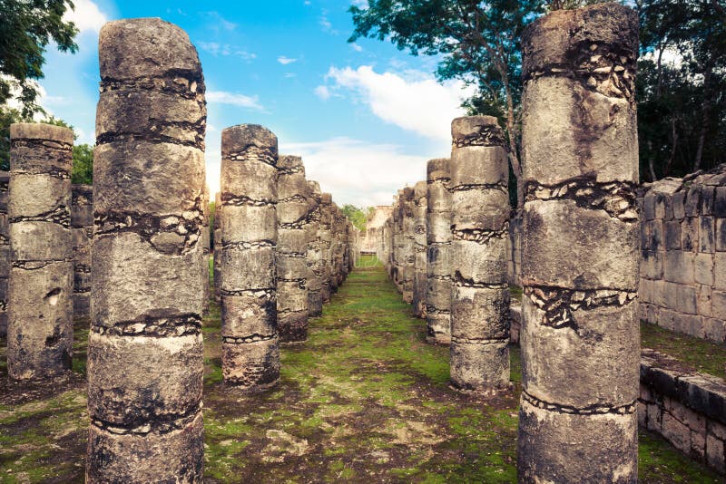 Columns in Temple of a Thousand Warriors in Chichen Itza, Yucatan, Mexico stock image Columns in Temple of a Thousand Warriors in Chichen Itza, Yucatan, Mexico stock image