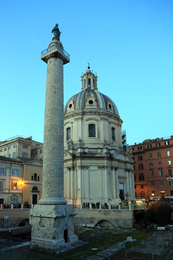 Trajans Column s (Italian: Colonna Traiana) a Roman triumphal column in Rome, Italy, that commemorates Roman emperor Trajans victory in the Dacian Wars. It was probably constructed under the supervision of the architect Apollodorus of Damascus at the order of the Roman Senate. It is located in Trajans Forum, built near the Quirinal Hill, north of the Roman Forum. Completed in AD 113, the freestanding column is most famous for its spiral bas relief, which artistically describes the epic wars between the Romans and Dacians. Trajans Column s (Italian: Colonna Traiana) a Roman triumphal column in Rome, Italy, that commemorates Roman emperor Trajans victory in the Dacian Wars. It was probably constructed under the supervision of the architect Apollodorus of Damascus at the order of the Roman Senate. It is located in Trajans Forum, built near the Quirinal Hill, north of the Roman Forum. Completed in AD 113, the freestanding column is most famous for its spiral bas relief, which artistically describes the epic wars between the Romans and Dacians.