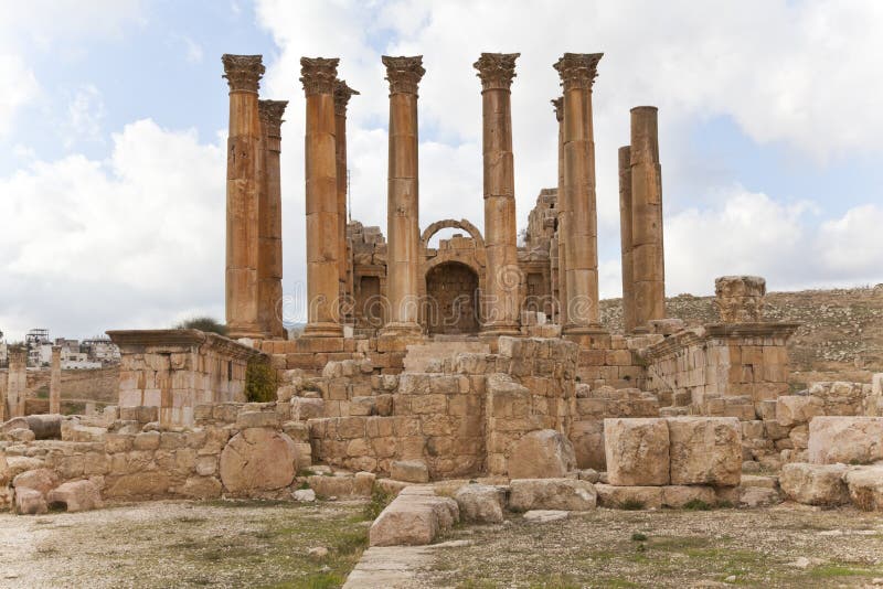 Corinthian column of the temple of artemis in ancient city of jerash, jordan. Corinthian column of the temple of artemis in ancient city of jerash, jordan