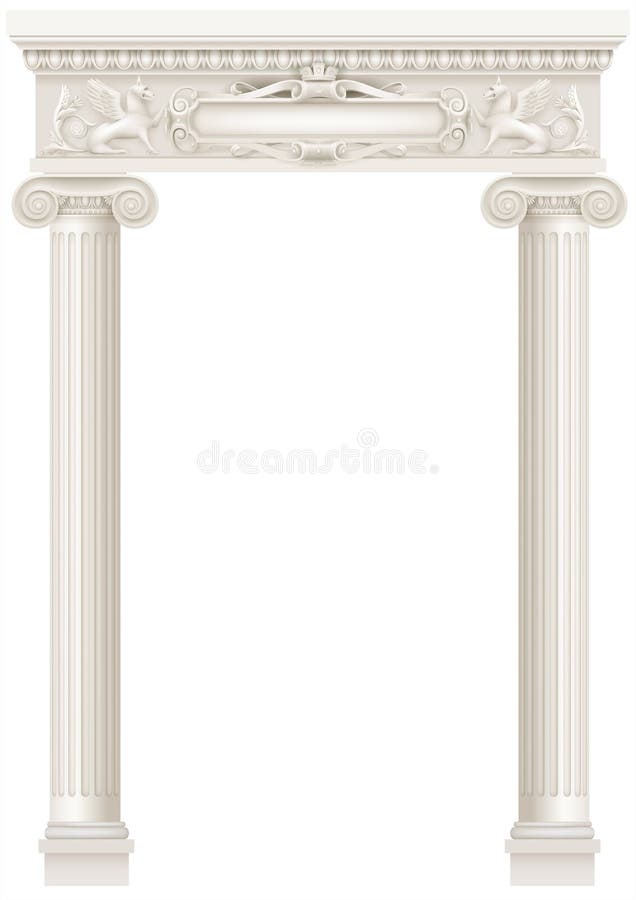 Colunata branca antiga com as colunas iônicas velhas ilustração stock Colunata branca antiga com as colunas iônicas velhas ilustração stock