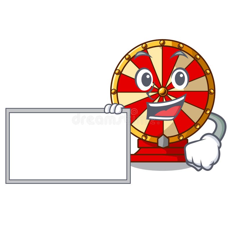 Com jogo da roda de gerencio da placa a forma da mascote ilustração do vetor Com jogo da roda de gerencio da placa a forma da mascote ilustração do vetor