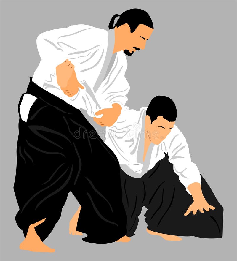 Combat entre deux combattants d'aikido illustration de vecteur Combat entre deux combattants d'aikido illustration de vecteur