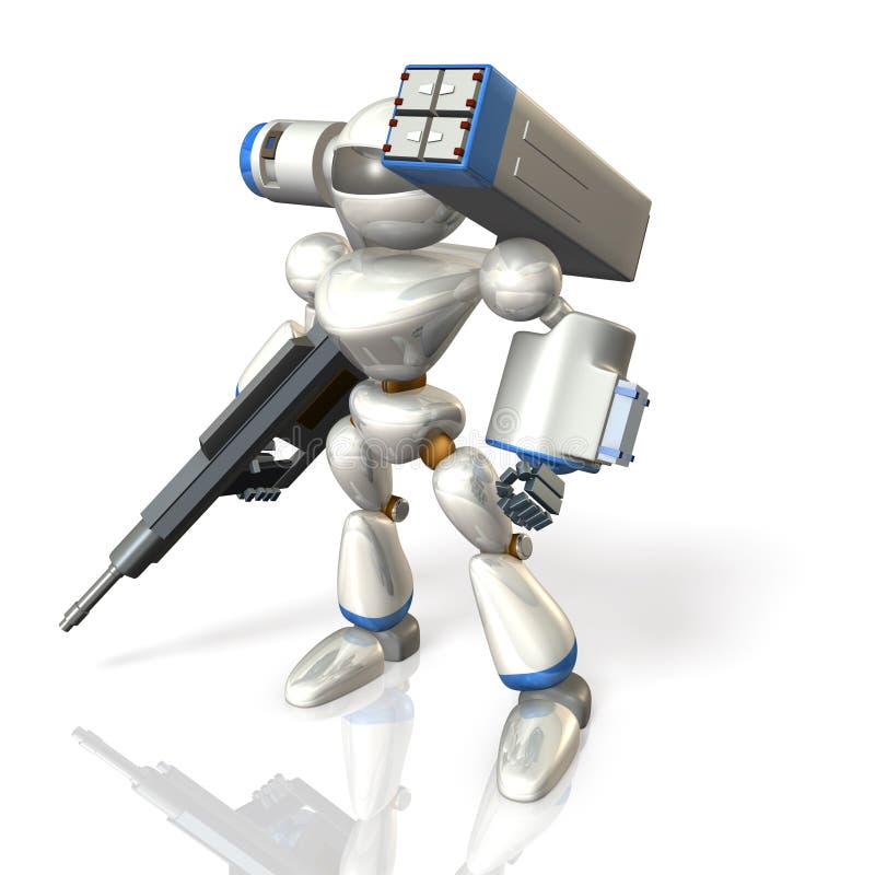 Combat robot on science fiction vector illustration