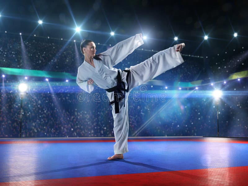 Combatiente femenino profesional del karate imágenes de archivo libres de regalías Combatiente femenino profesional del karate imágenes de archivo libres de regalías