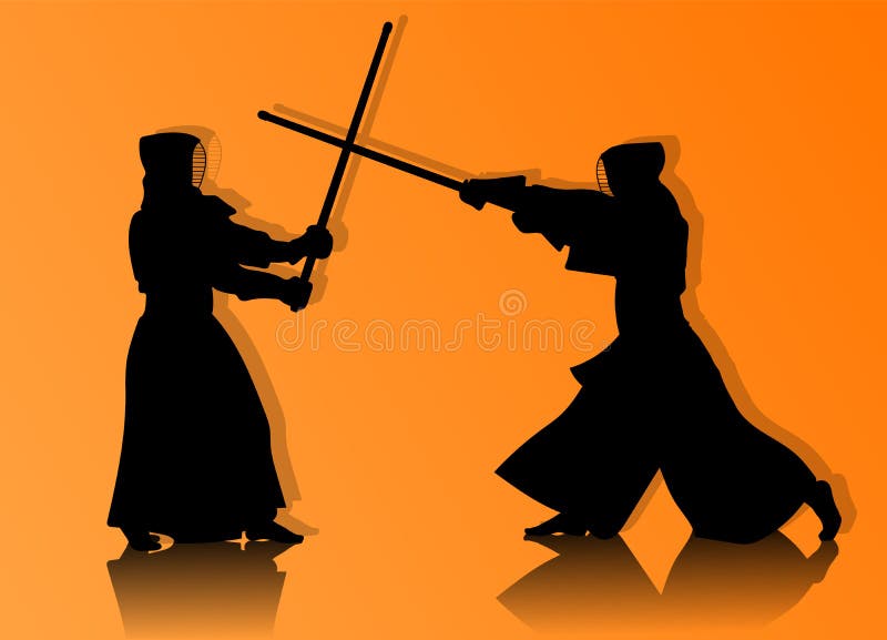 Combattants de Kendo en silhouette traditionnelle de vêtements illustration libre de droits Combattants de Kendo en silhouette traditionnelle de vêtements illustration libre de droits