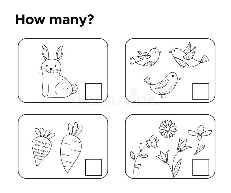 Combien d'objets ? Tâche pour les enfants préscolaires illustration stock Combien d'objets ? Tâche pour les enfants préscolaires illustration stock