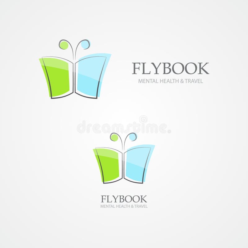Combinación del logotipo de un libro y de una mariposa. Elemento del diseño del logotipo del vector con la plantilla de la tarjeta de visita