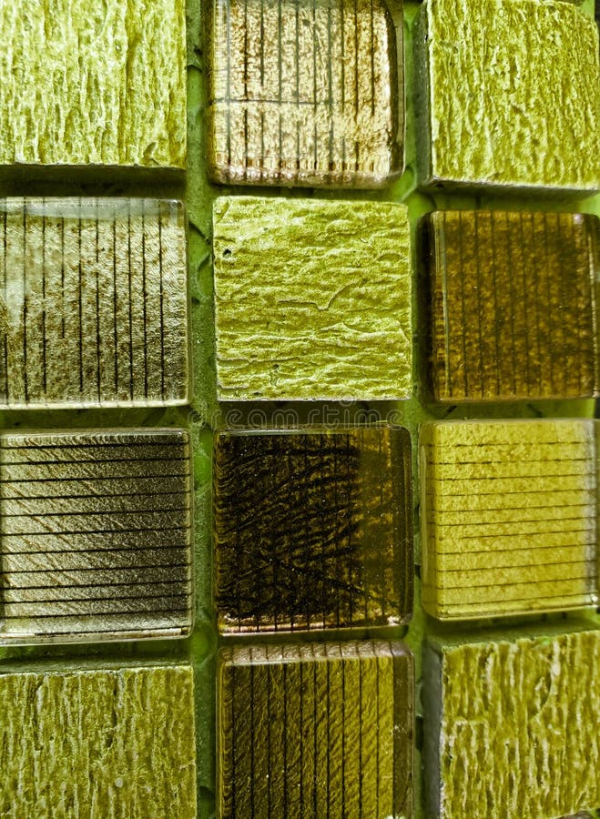 Combination of Glass and Stone Squares in Green Tones, Wall Design