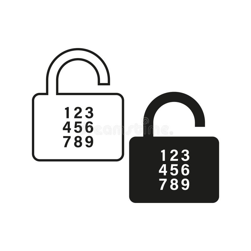 Combination lock icon. Security padlock symbol. Numeric code design. Unlocking mechanism illustration. EPS 10.