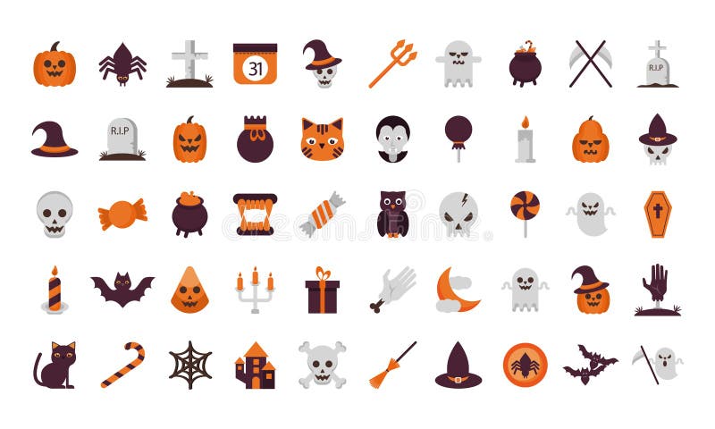 Combinazione di cinquanta icone di set di halloween royalty illustrazione gratis
