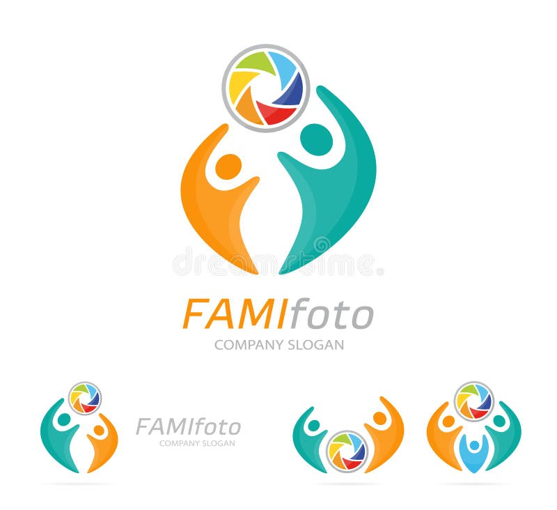 Combinazione di logo della macchina fotografica e della gente della foto Otturatore e simbolo o icona della famiglia L'unione uni illustrazione di stock Combinazione di logo della macchina fotografica e della gente della foto Otturatore e simbolo o icona della famiglia L'unione uni illustrazione di stock
