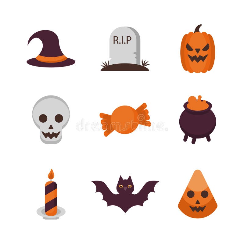 Combinazione di nove icone di serie di alloween illustrazione vettoriale