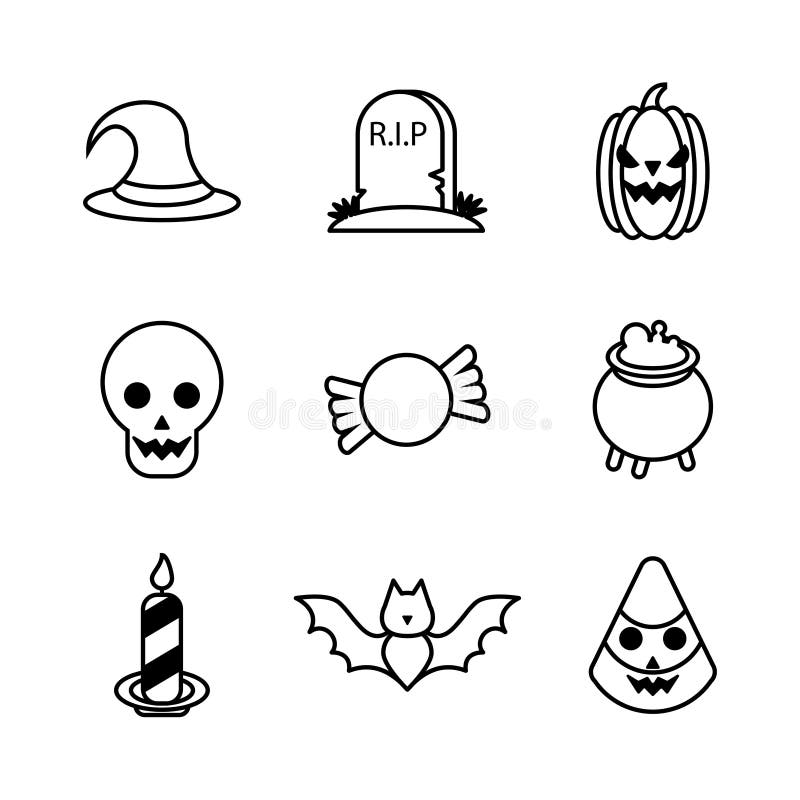 Combinazione di nove icone di serie di alloween illustrazione di stock