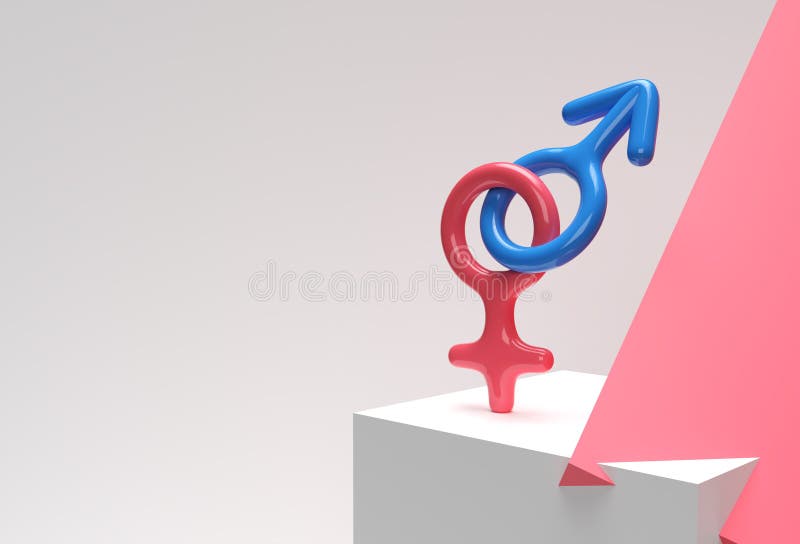 Combinação de símbolos masculinos e femininos (3d) ilustração stock