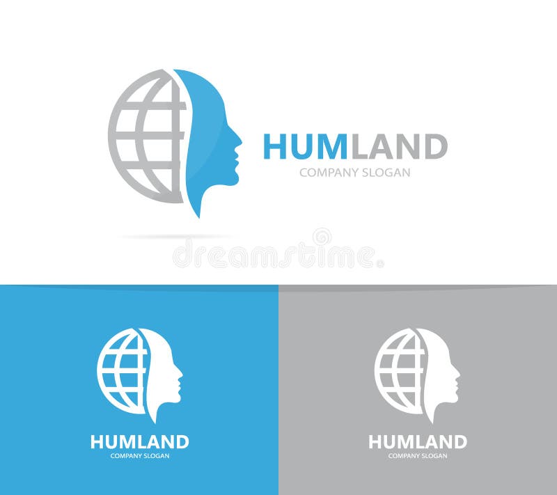 Combinação do logotipo do homem e do planeta Cara e símbolo ou ícone do mundo Molde original do projeto do logotype do ser humano ilustração do vetor Combinação do logotipo do homem e do planeta Cara e símbolo ou ícone do mundo Molde original do projeto do logotype do ser humano ilustração do vetor