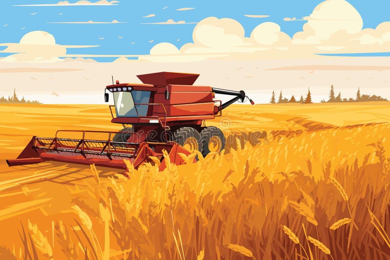 Combine Harvester Working in Wheat Field. Wheat Harvesting Process with