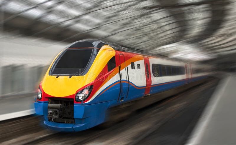 Modern Fast Passenger Train in the Station with Motion Blur. Modern Fast Passenger Train in the Station with Motion Blur