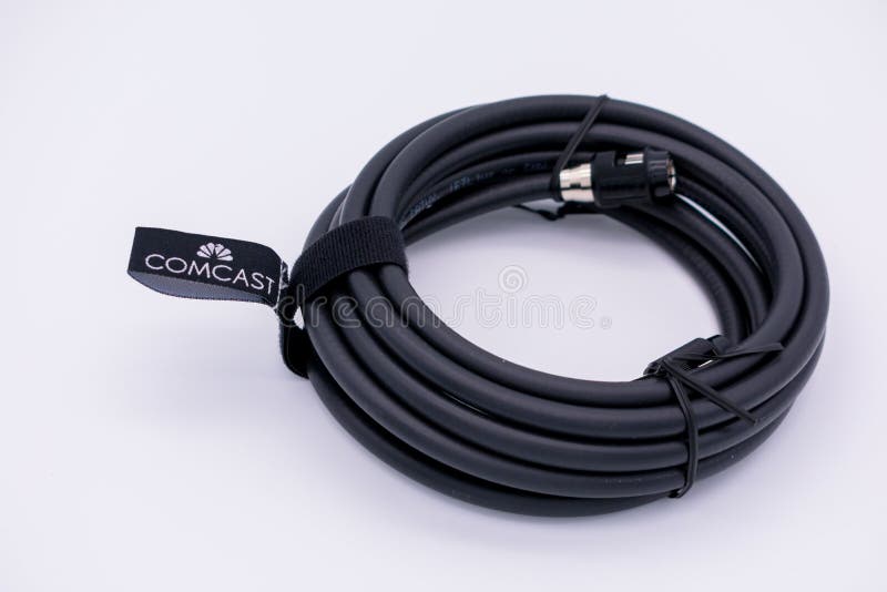 Comcast Branded Coaxial Cable with on White Background Editorial Stock