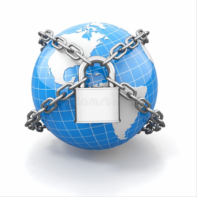 Comcept de la seguridad de Internet. Tierra y cerradura. stock de ilustración Comcept de la seguridad de Internet. Tierra y cerradura. stock de ilustración