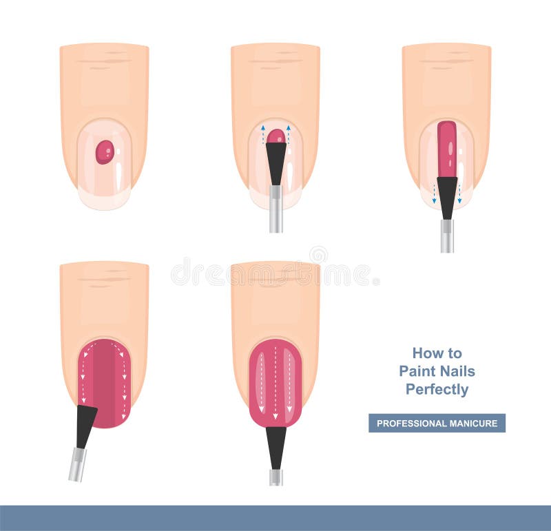 Come dipingere perfettamente le unghie Vista dall'alto Suggerimenti e trucchi Manicure Vettore Come dipingere perfettamente le unghie Vista dall'alto Suggerimenti e trucchi Manicure Vettore