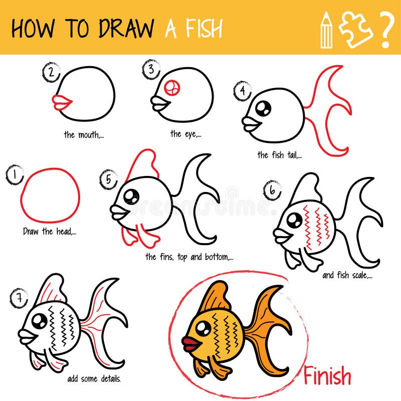 Come disegnare un pesce illustrazione vettoriale Come disegnare un pesce illustrazione vettoriale