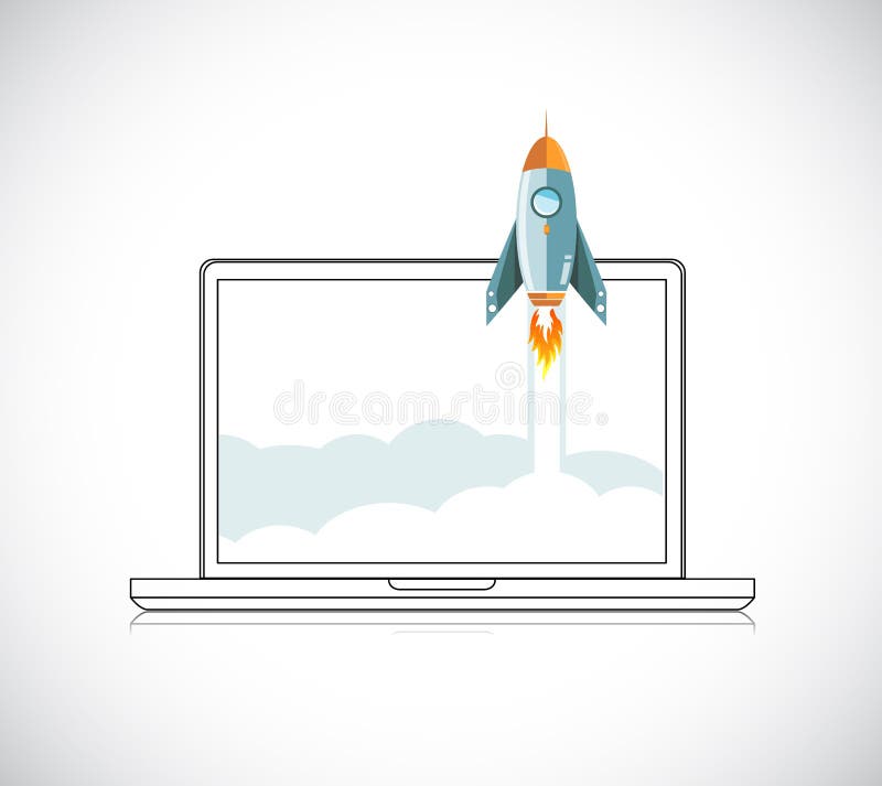 Comece acima o projeto liso moderno de Roket do espaço do conceito ilustração stock Comece acima o projeto liso moderno de Roket do espaço do conceito ilustração stock