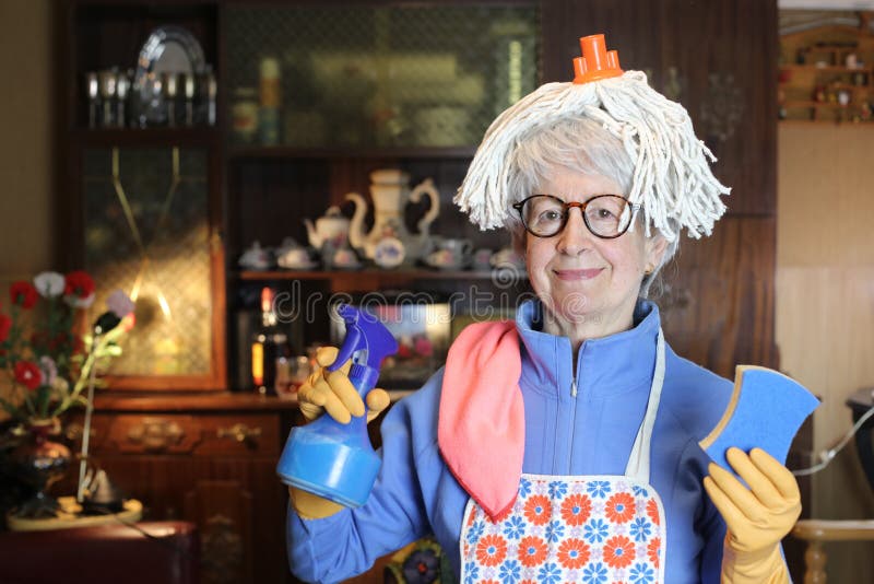 Comedic Lady Wearing Mop Hair Stock Image Image of brush, household 266605661