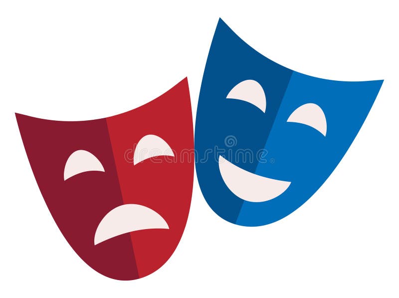 Comedy and Tragic Mask of Red and Blue Color Used in Theatres