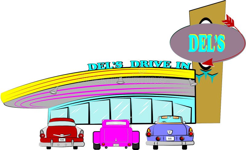 Diner from the fifties sixties with cars parked in front waiting service over white. Diner from the fifties sixties with cars parked in front waiting service over white