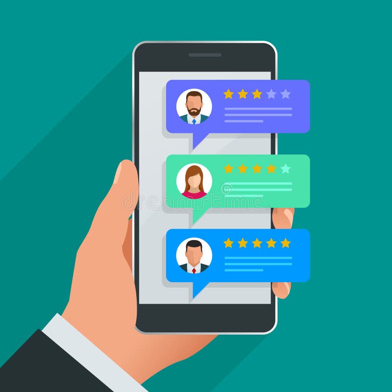 Comentarios del cliente Revise el grado en el teléfono móvil, ejemplo del vector de la reacción Comentario del cliente de la lect stock de ilustración Comentarios del cliente Revise el grado en el teléfono móvil, ejemplo del vector de la reacción Comentario del cliente de la lect stock de ilustración