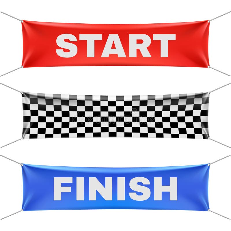 Starting, finishing, and checkered vinyl banners with folds. Sport flag start and finish, banner checkered for competition race. Start or finish sign illustration vector set. Starting, finishing, and checkered vinyl banners with folds. Sport flag start and finish, banner checkered for competition race. Start or finish sign illustration vector set