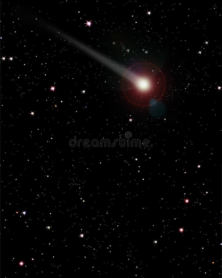 2d Ilustráciu kométa proti hviezdnym nebom.