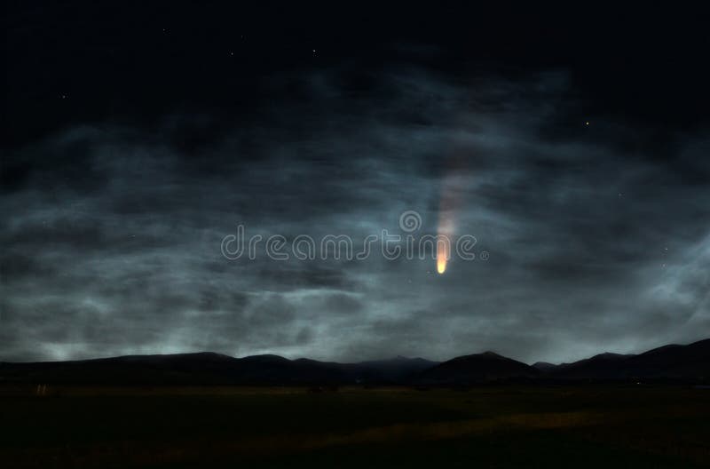 Comet Astoid Meteor Shooting Star Over Rural Mountain Landscape Stock Photo Image Of Million Mountain
