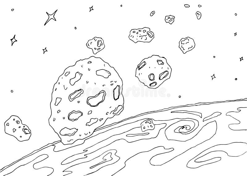 Cometa Y Correa Asteroide En El Fondo Del Planeta Ejemplo Blanco Y Negro  Del Esquema Del Vector Para Colorear Ilustración del Vector - Ilustración  de vector, globo: 154659946