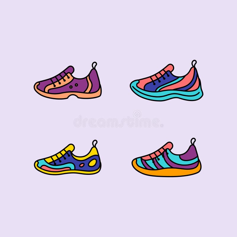 Comfortable Sneaker Shoes Color Thin Line Icons Set Fitness Training Footwear Concept. Vector illustration of Sport Shoe. Comfortable Sneaker Shoes Color Thin Line Icons Set Fitness Training Footwear Concept. Vector illustration of Sport Shoe