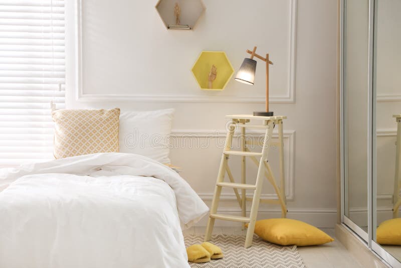 Comfortable Bed with Clean White Linens Stock Photo Image of home